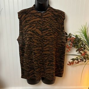 Kathie Lee Glittery Brown Zebra Sleeveless High Neck Sweater